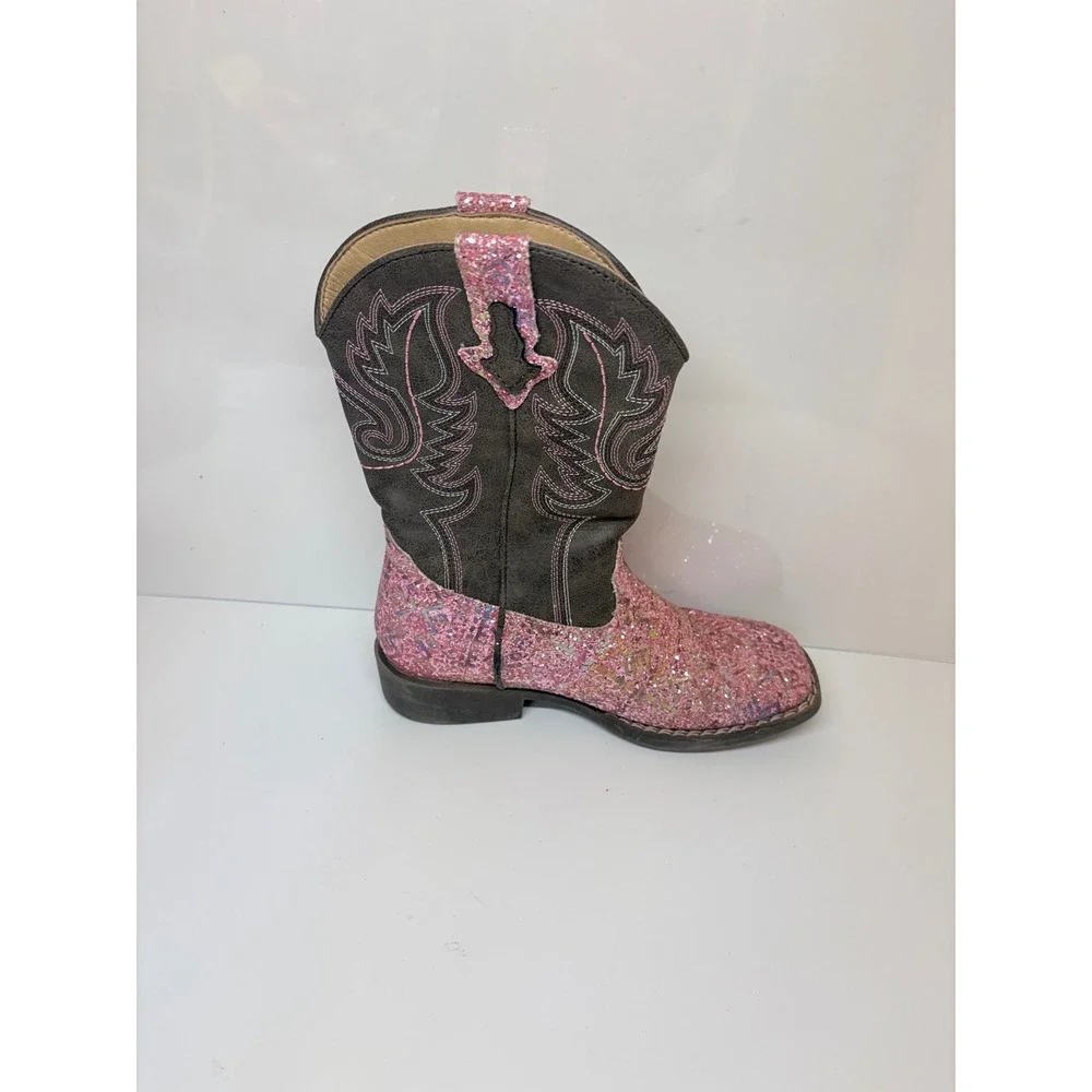Roper Girls 2  Pink Glitter Brown Aztec Western Boots